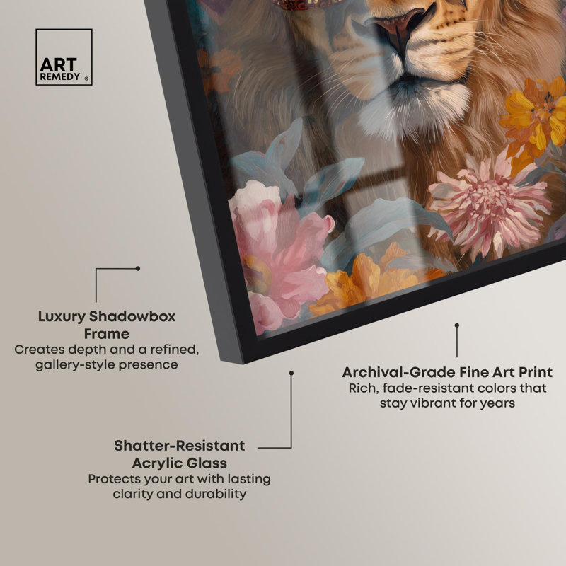 «Bloom in Floral Lion Pet» par Art Remedy, H 37 po x l 25 po, Noir