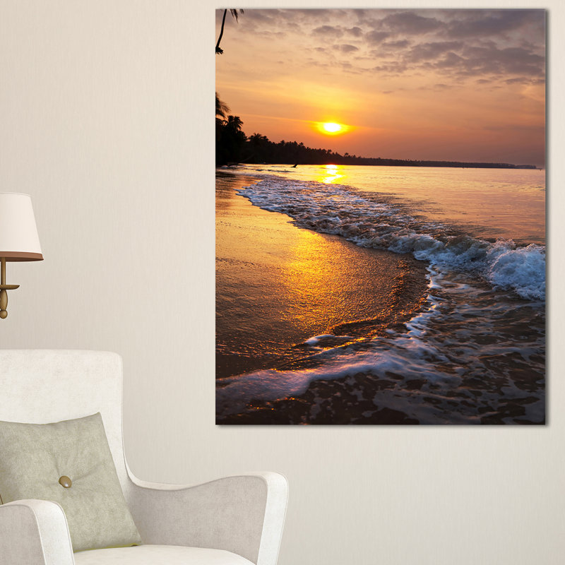 Reproduction de photo sur toile tendue, "onde de mousse blanc" à coucher de soleil modern beach, H 32 po x l 16 po x P 1 po