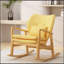 Chaise berçante élégante en bois massif avec coussin en lin jaune