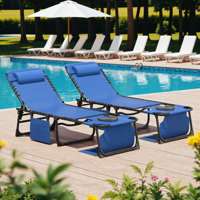 Chaise longue d'extérieur avec coussin, chaise longue de patio à hauteur ajustable (ensemble de 2)