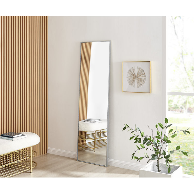 Alcantera Rectangle Metal Frame Wall Mirror Simple and Elegant Modern Design, 170cm H x 50cm W, Silver