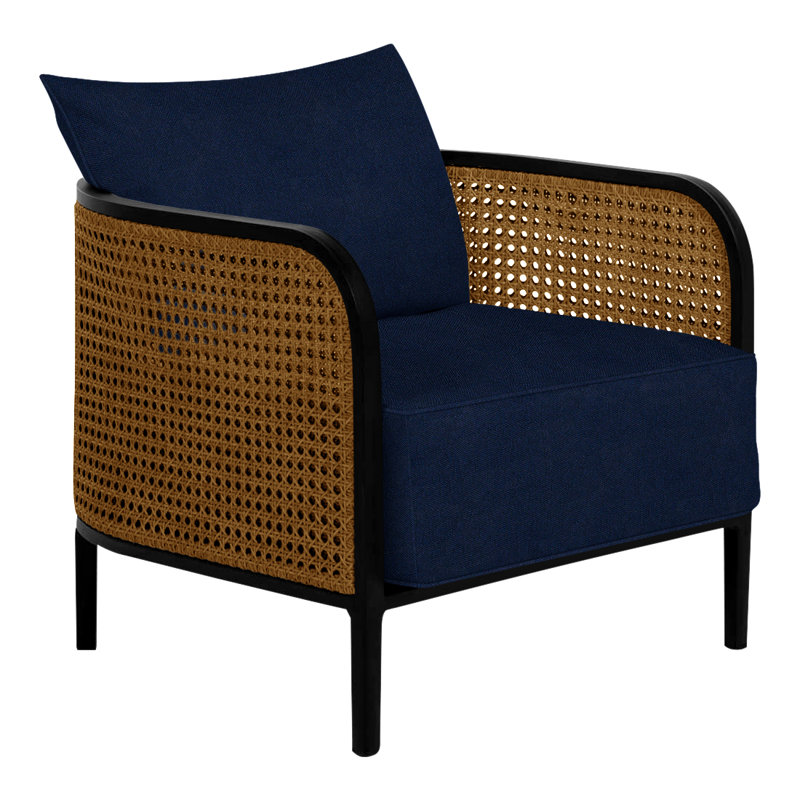 Méridienne Havana - noir / canne naturelle, No welt/Standard fill, Cabana Navy Stripe Sunbrella®