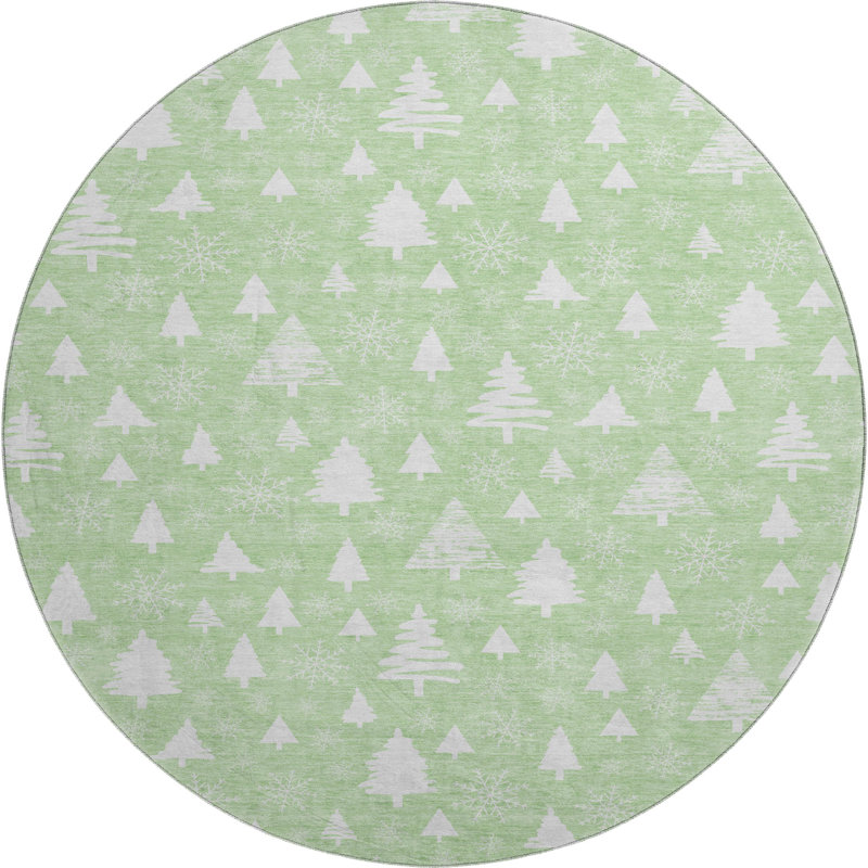 Premium Machine Washable Dockside AMF1815 Christmas Trees Rug, Round 8'