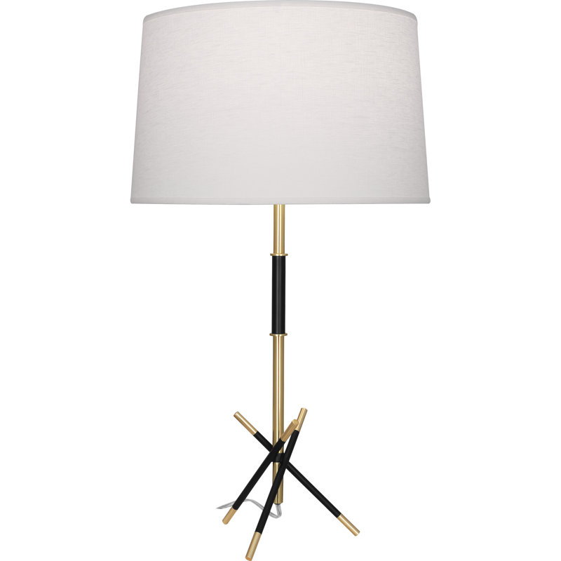 Modern Srkashlteni Collection Table Lamp With Crossed Leg Design, Matte Black Accents â€“ 28.75â€ Height, Oyster Linen Shade, Full Range Dimmer