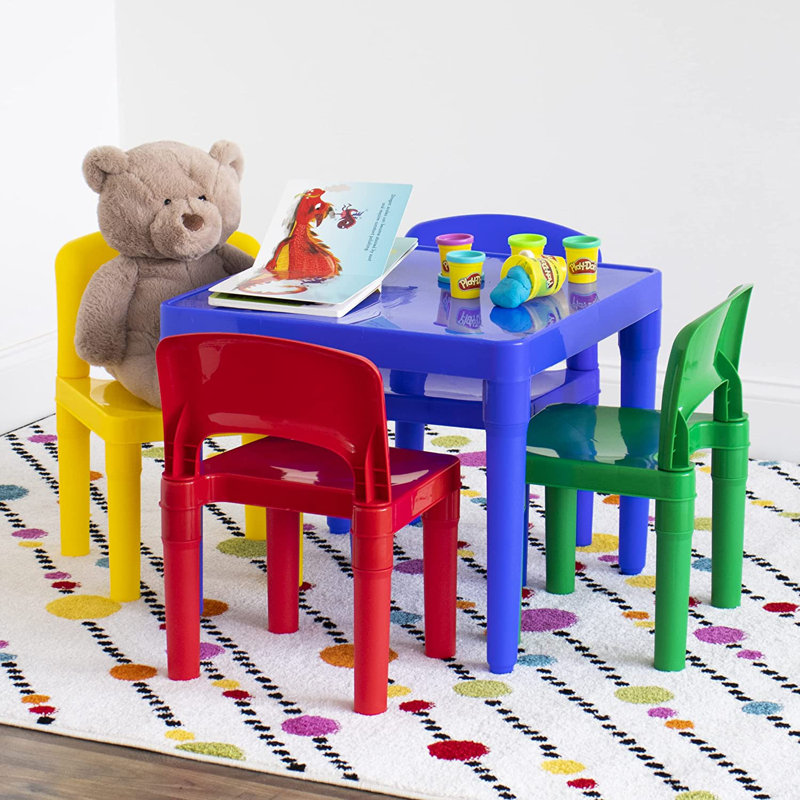 Kids 5 Piece Square Play Or Activity Table and Chair Set, Blue
