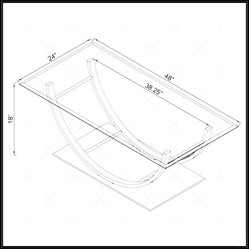 Table basse chromée à dessus en verre en forme de U