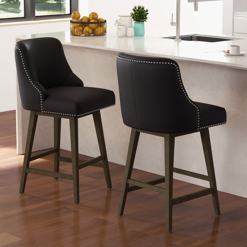 Tabouret de bar et de comptoir Arvelle, Similicuir grainé noir, Tabouret de comptoir (siège d'une hauteur de 26 p