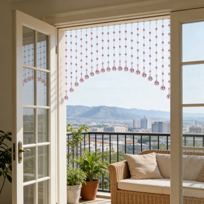 20 Strings Crystal Beaded Curtain, Arched Doorway String Curtain, No Drill Hanging Room Divider, Decorative Beaded Door Curtain for Home, Bedroom, Coffee House