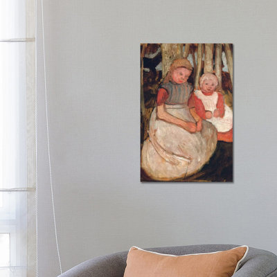 Two Seated Girls Before Birch Trunks (Zwei Sitzende Madchen Vor Birkenstammen), 1904 by Paula Modersohn-Becker - Wrapped Canvas Painting