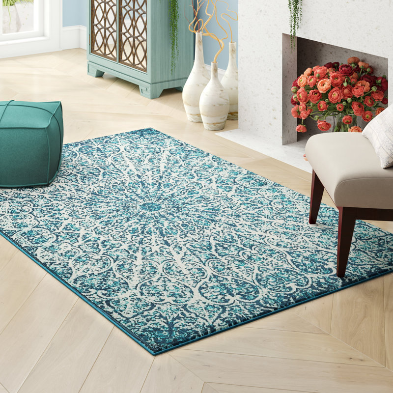Affleck Abstract Area Rug, Turquoise, Rectangle 3'3" x 5'3"