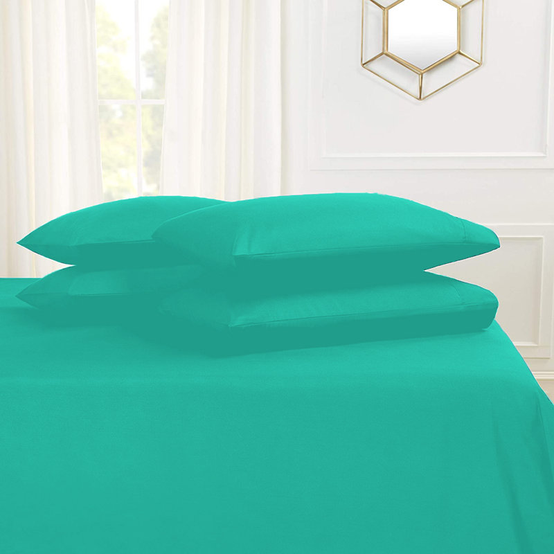 Microfiber Flatweave Sheet Set, Cal.King Sheet Set + 1 Fitted Sheet + 4 Pillowcase, Turqouise