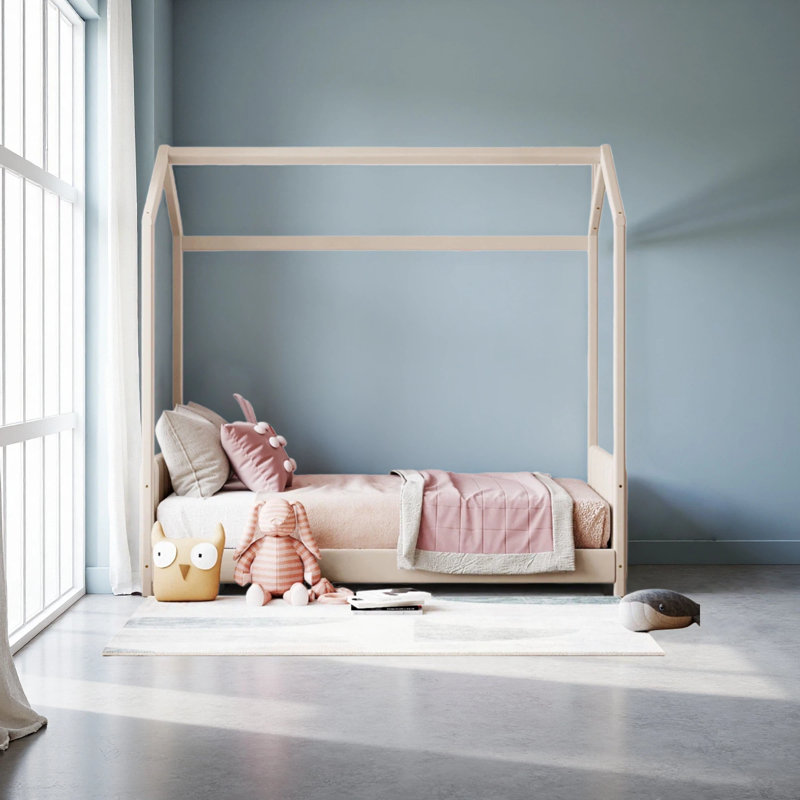 Velvet House Bed Wood Bed, Beige, Twin