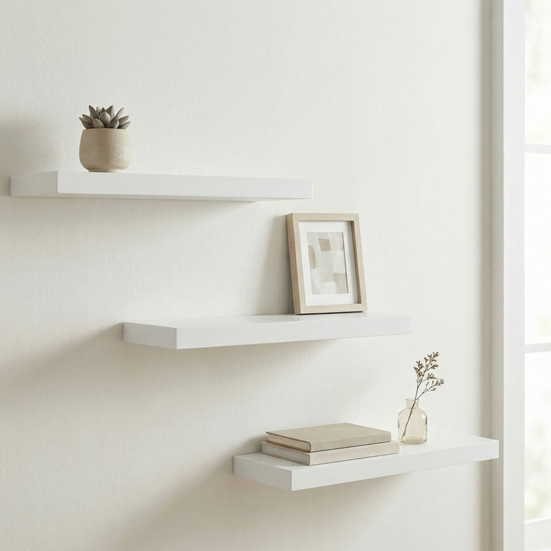 16“W Floating Shelves for Wall Decor, Kitchen, Bathroom, Workspace(set Of 3), Off-white, Off-white