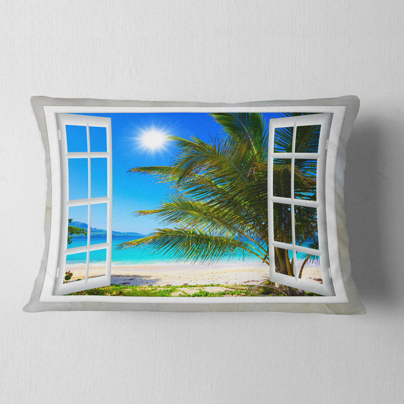 Coussin de la fenêtre de mer ouverte à la plage avec un oreiller lombaire palm