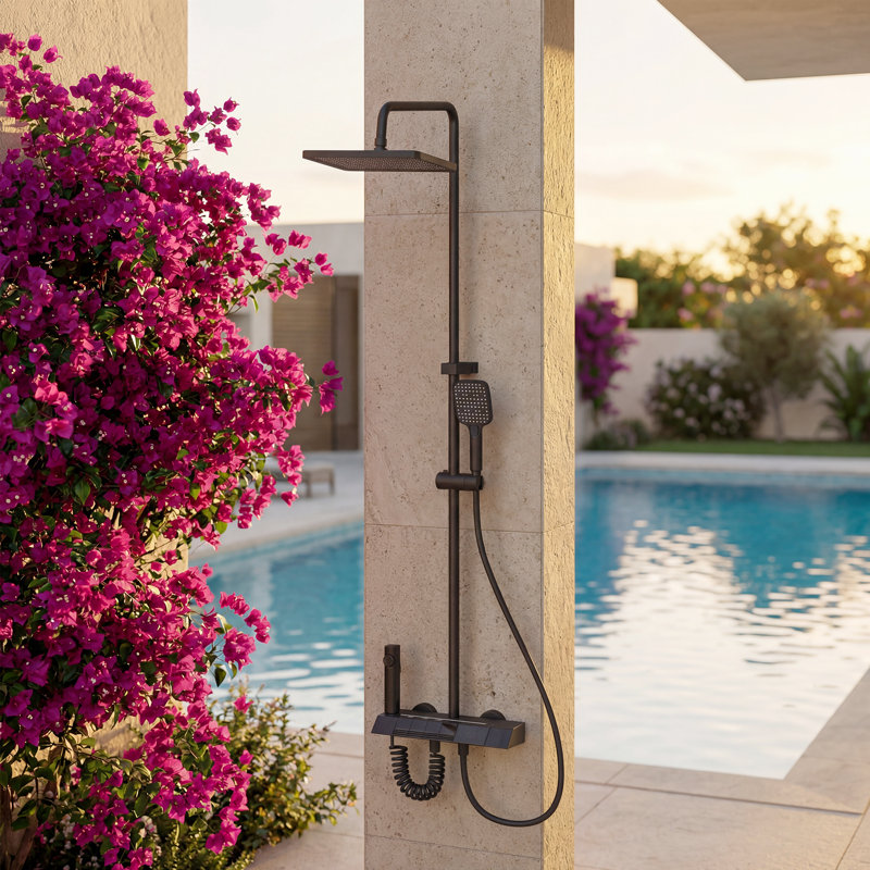 Système de robinet de douche 4 en 1 avec affichage de la température à DEL, valve en céramique et jet multifonction