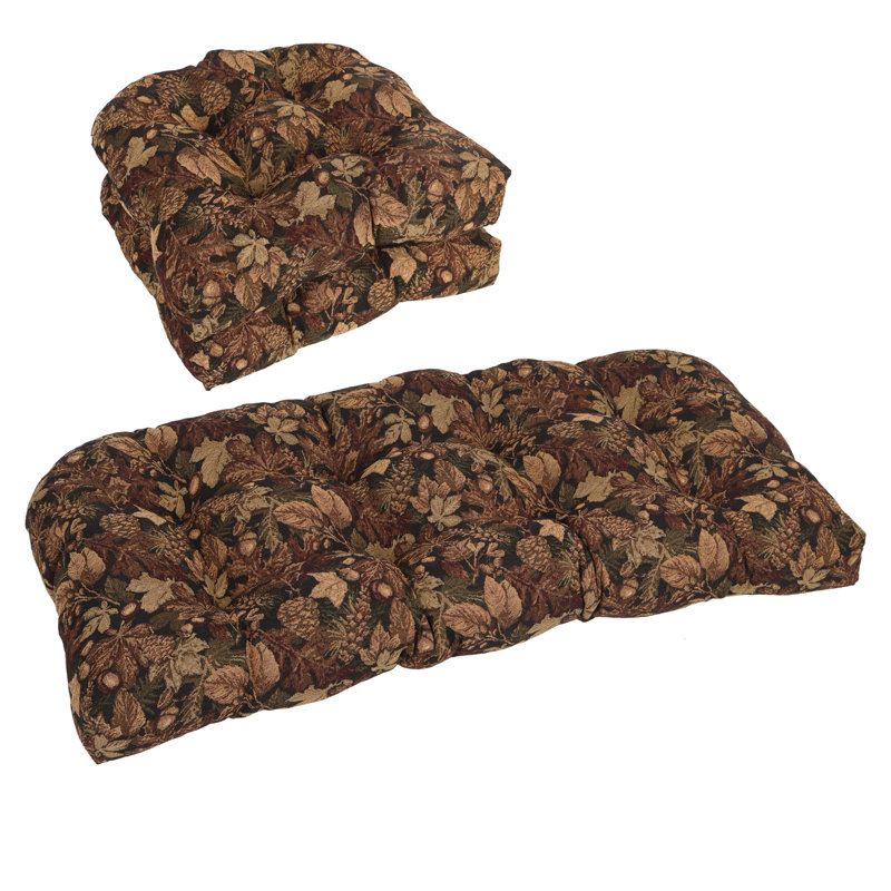 Rounded Back Solid Tapestry Settee Cushion Set (Set Of 3)