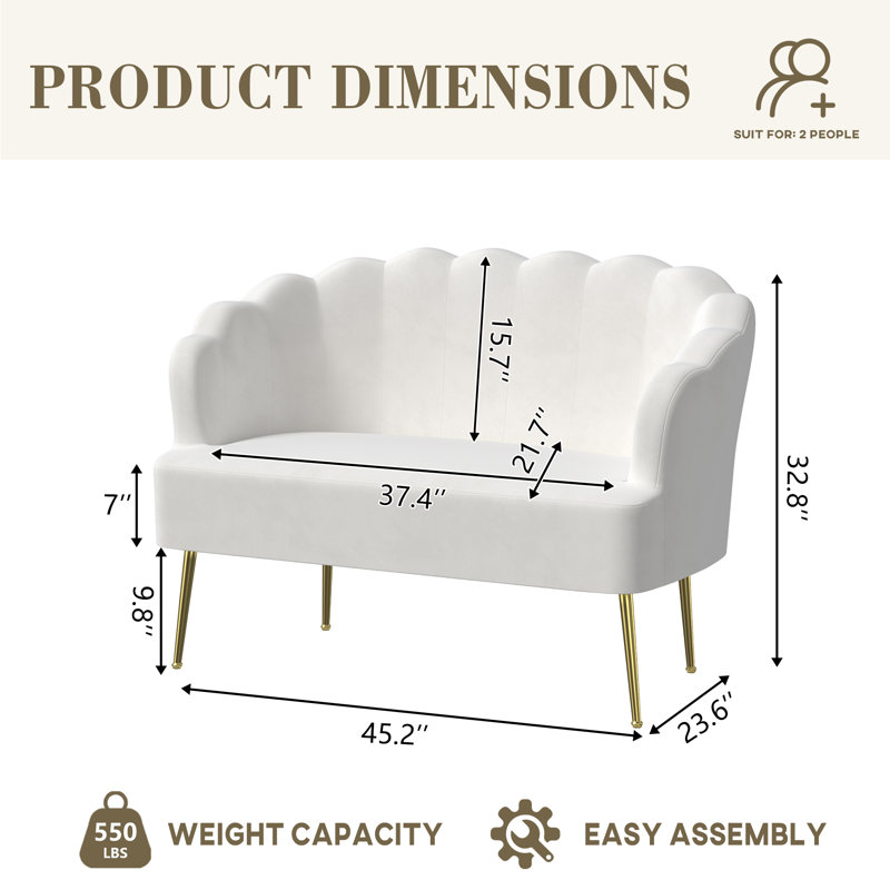 Causeuse haut de gamme 2 places en velours, Beige
