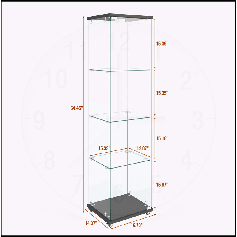 Stylish Tempered Glass Display Cabinet with LED Lights and Sturdy Construction, Black