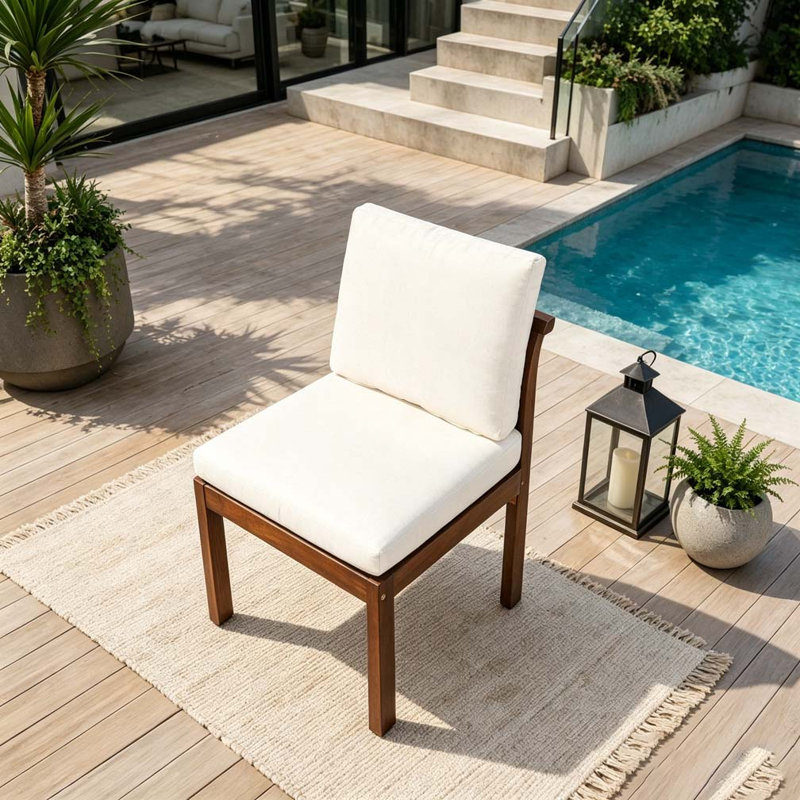 Chaise d'extérieur en bois d'acacia, Brown+Cream-4pieces
