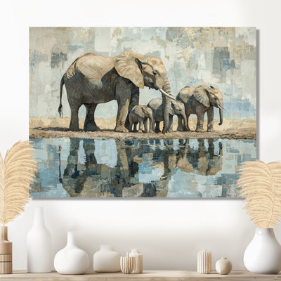 «Gullion Elephant Family At The Watering Hole I», art mural éléphant pour le salon
