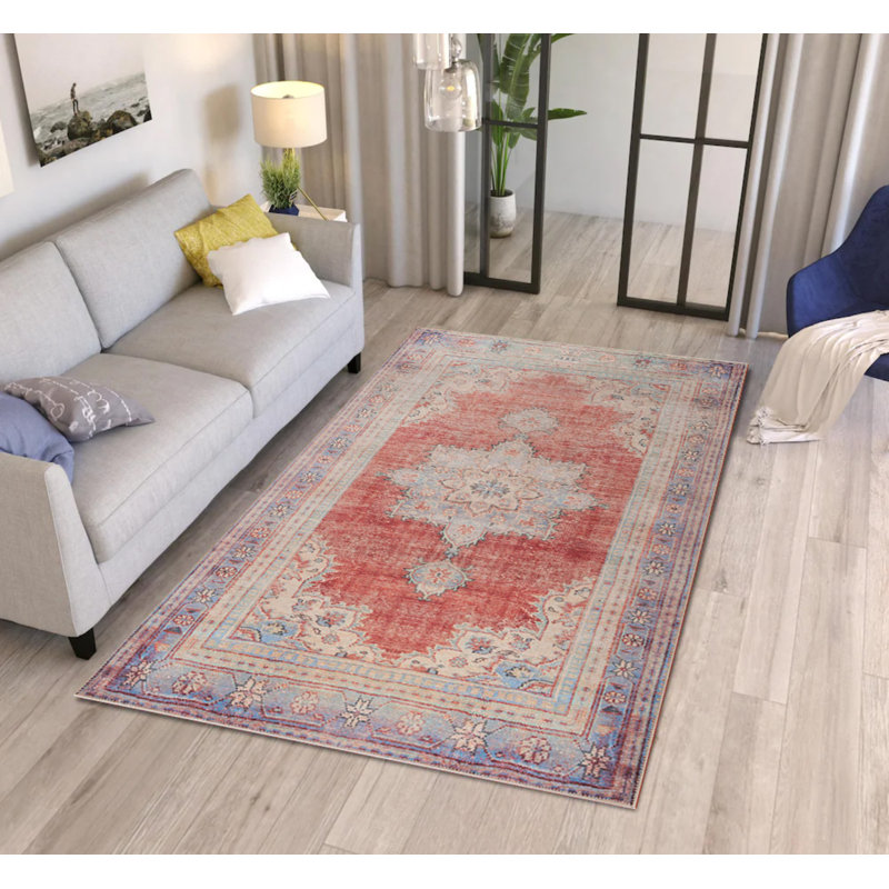 Tapis décoratif rouge et beige, Rectangle 8 pi 3 po x 11 pi 6 po