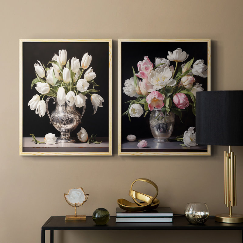 «FLORAL Series DCCIV», reproduction encadrée de qualité supérieure - prête à être accrochée - aucun clou requis - aucun clou requis