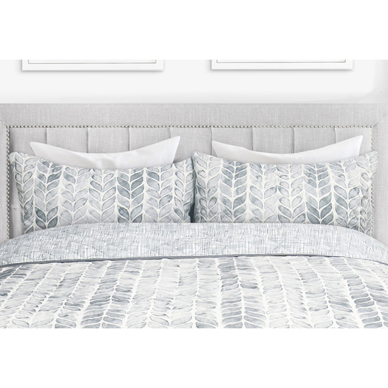  Ensemble de courtepointe réversible en microfibre grise / blanche 3 pièces, Courtepointe + 2 taies décoratives pour très gra
