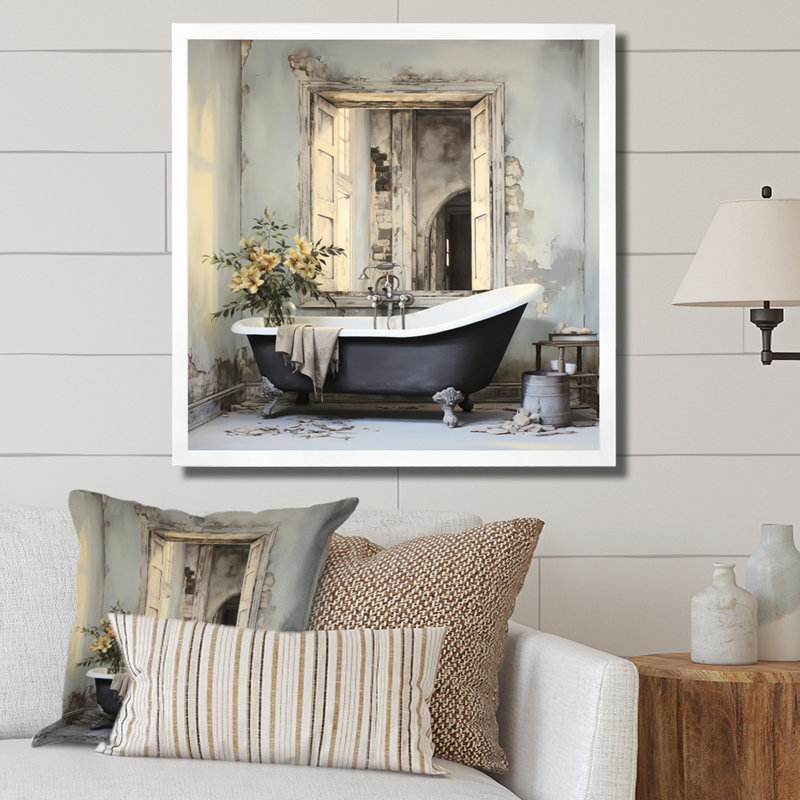 Bath, monochrome de Tranquillity III - Laundry, impression sur toile encadrée, H 30 po x l 30 po x P 1 po, Cadre simple blanc
