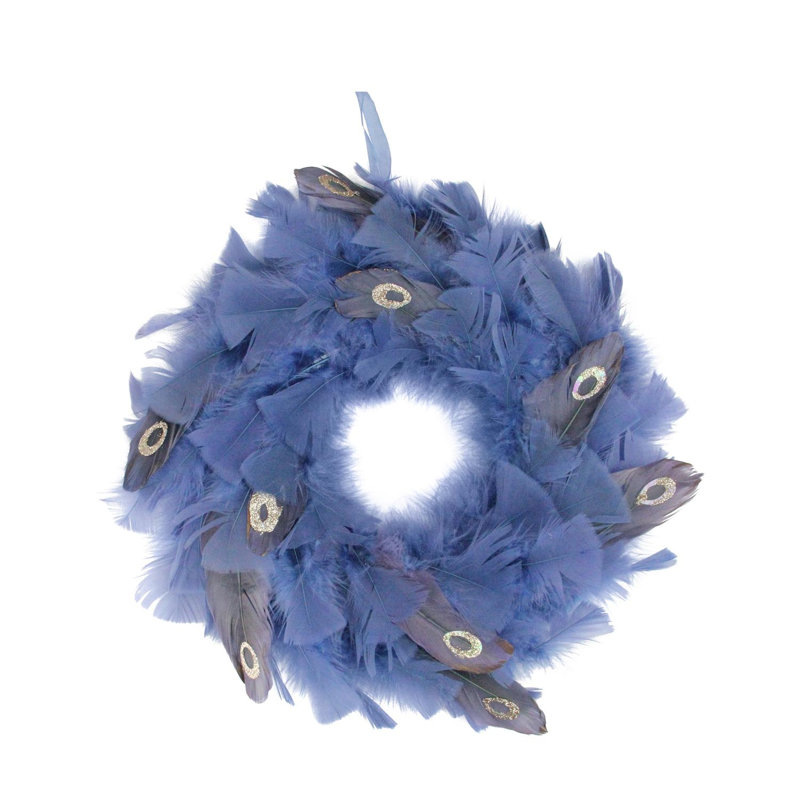 Couronne de Noël artificielle 12 po plume bleue et grise - non éclairée