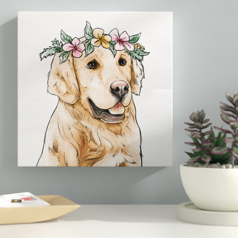 Floral Crowned Golden Retriever by Oliver Gal - Print on Canvas, 24" H x 24" W, Wrapped Canvas