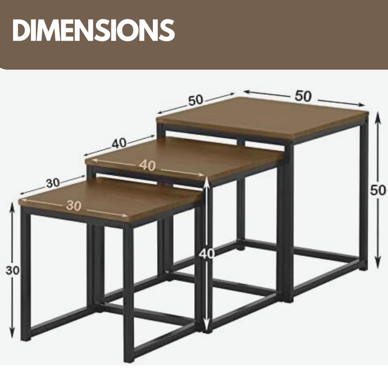 Arvon 3-Piece Stackable Nest Of Side Tables For Living Room Rustic End Sofa Table