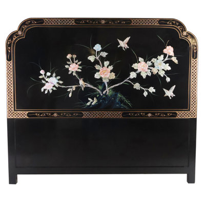 Oriental Bird and Flower Headboard Inlaid With Mother Of Pearl