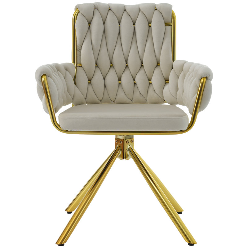 Avakate 46cm H Velvet Upholstered Metal Armchair, Beige, 1