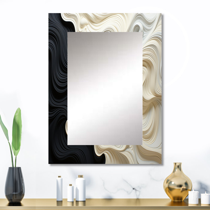 Noir blanc Opt Art Contrast Waves - miroir décoratif Op Art, miroir mural noir, impression sur métal, 32 po x 24 po