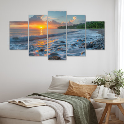 Panoramic Photo Of The Rocky Beach At Sunrise I - Beach Wall Art Set