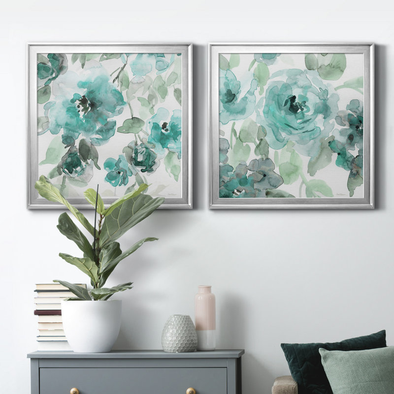 Belle's Teal I Premium Framed Canvas Print in Silver Frame