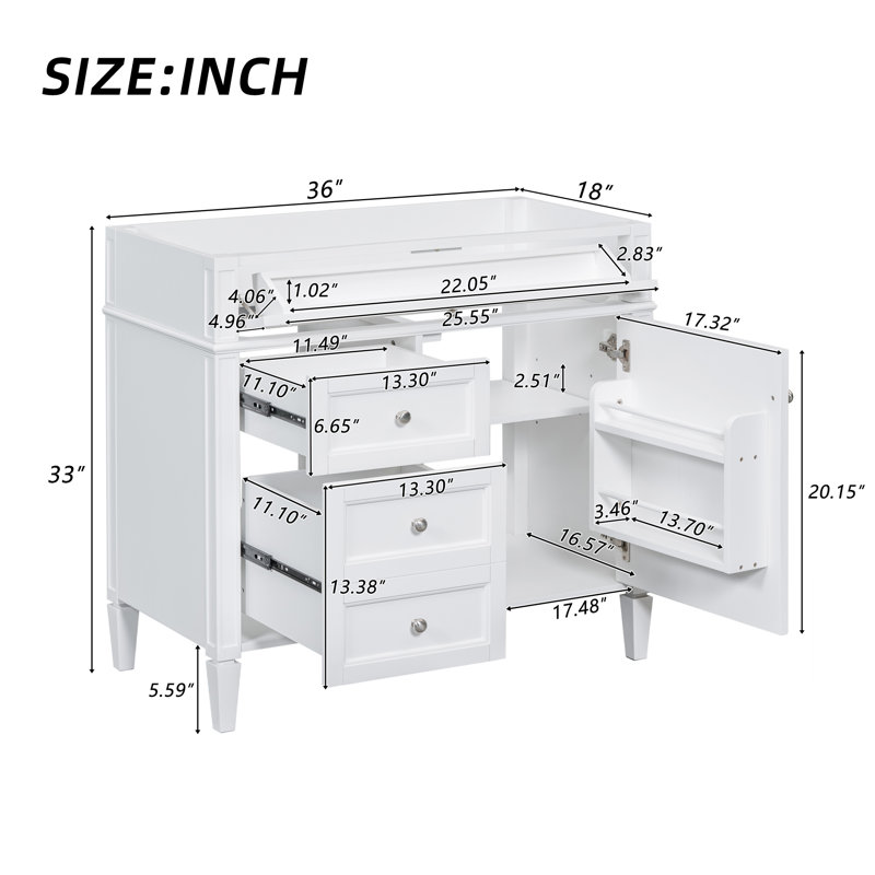 Base de meuble-lavabo moderne Koda de 36 po avec cadre en bois massif et pieds romains élégants (lavabo non inclus), Blanc