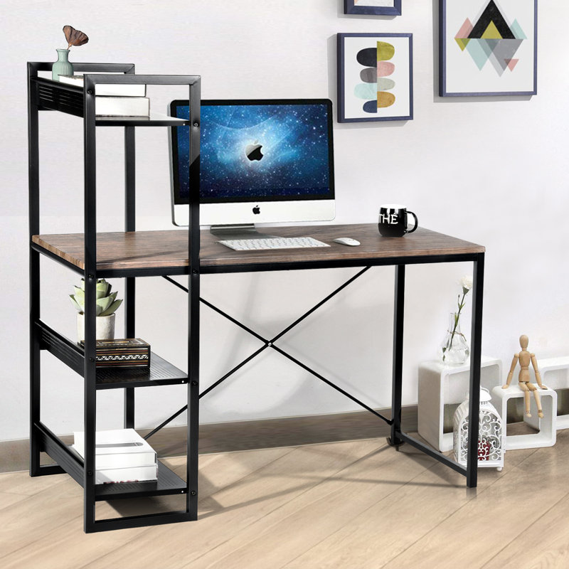 Charleena Metal Base Computer Desk, Old Wood/Black