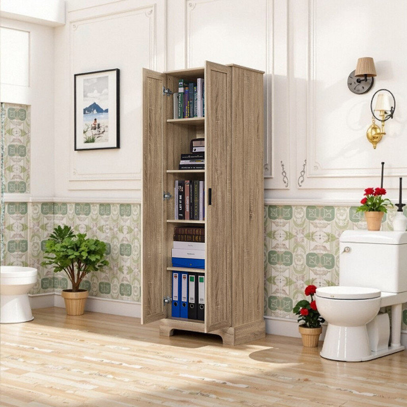 23.3 X 16.9 X 71.2 Inch Two-Door MDF Storage Cabinet With Adjustable Shelves For Bathroom, Office, And Home Organization