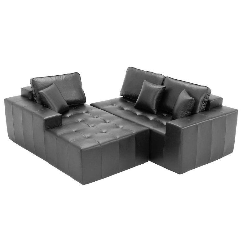 Canapé-lit de coin en L avec conception à compression sans assemblage, Similicuir noir, Orienté vers la gauche