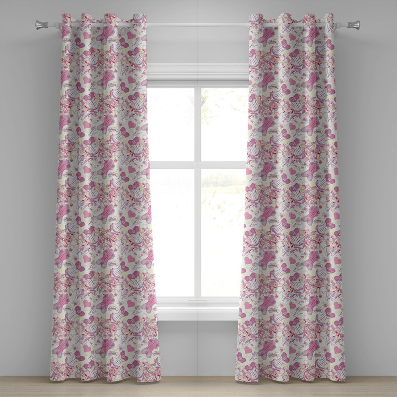 Rideau à oeillets 2 panneaux East Urban Home Fashion, beige et rose, L 50 po x L 72 po