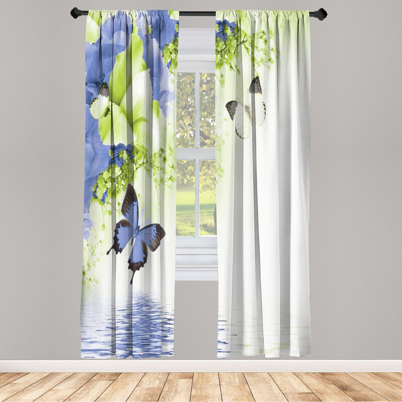 Microfiber Floral Semi-Sheer Rod Pocket Curtain Panels, 28" W x 63" L, Blue/Light Green