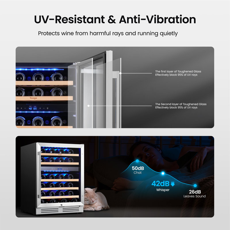 24'' 46 Bottle Dual Zone Wine Cooler Built-In Wine Refrigerator 