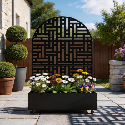 Metal Planter Box with Trellis and Wheels