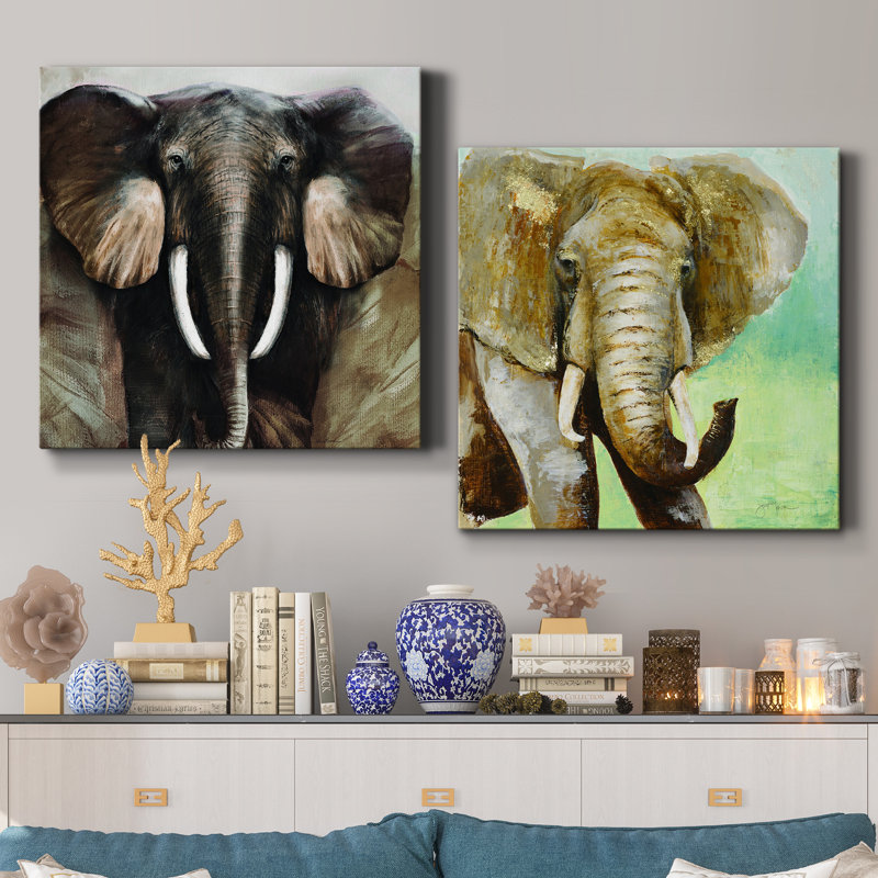 Majestic Encounter - Ensemble de 2 peintures sur toile tendue, H 24 po x l 48 po x P 1 po