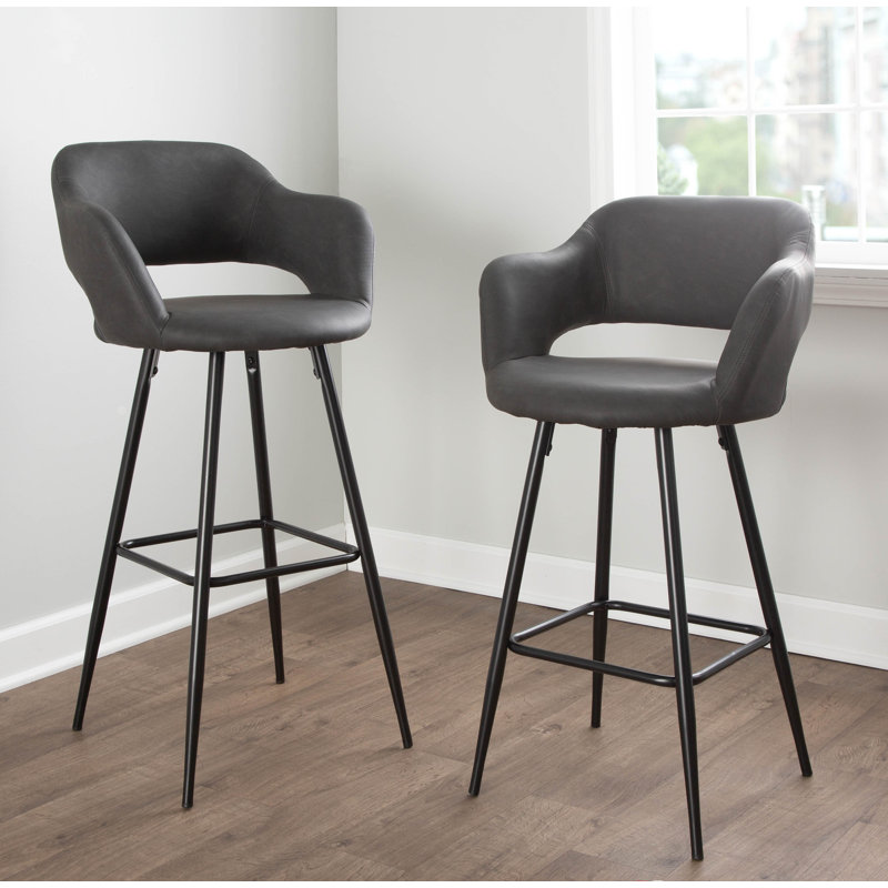 Lake Upholstered Counter Stool with Metal Frame, Grey, Bar Stool (30" Seat Height)