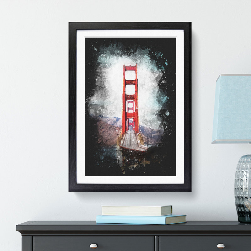 Golden Gate Bridge - Framed Print, 63cm H x 45cm W x 2cm D, Black Framed