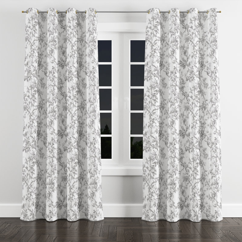 Rideaux en velours Modern - Rideau à œillets gris avec œillets - 1 panneau, L 52 po x L 120 po, Œillets dorés