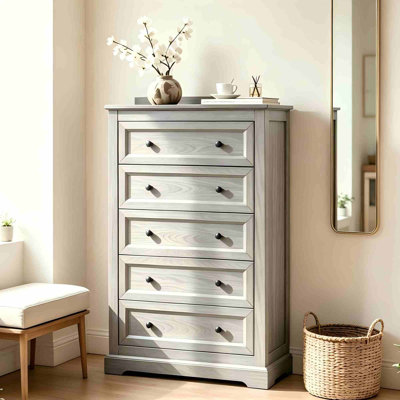 Farmhouse 5 Drawers Dresser, Storage Drawer Organizer with Metal Handle, Wooden Dressers for Bedroom