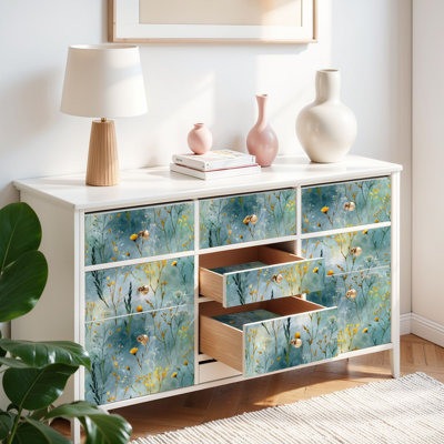 Papier auto-adhésif à peler et coller sans couture avec fleurs de prairie auto-adhésives et amovibles 17,7 po x 118 po (45 x 300 cm)